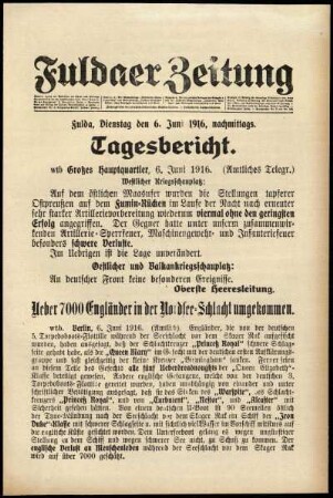 Erste Ausgabe vom Dienstag, den 06. Juni 1916.