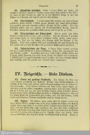 IV. Beigerichte. - Side Dishes