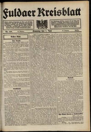 Erste Ausgabe vom Samstag, den 07. Juni 1913.