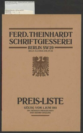 Preis-Liste gültig vom 1. Juni 1911
