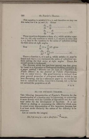 XI. On Fourier's theorem.