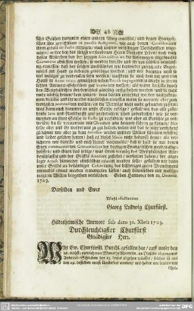 Hildesheimische Antwort sub dato. 31. Xbris 1703.