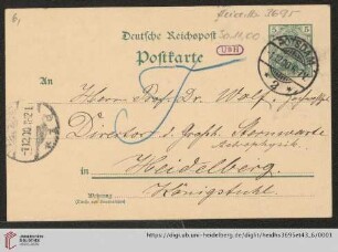 Briefe von Otto Toepfer an Max Wolf: Karte von Otto Toepfer an Max Wolf