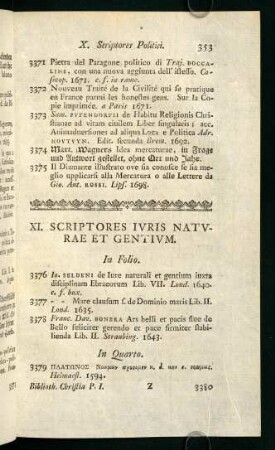 XI. Scriptores Iuris Naturae Gentium.