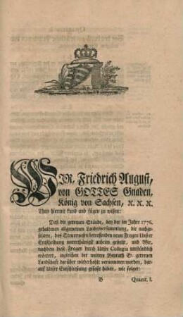 Ihro Königlichen Majestät von Sachsen etc. etc. etc. Mandat wegen Entscheidung verschiedener das Steuerwesen betreffenden Fragen.