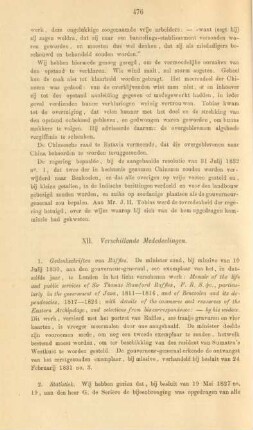 XII. Verschillende mededeelingen