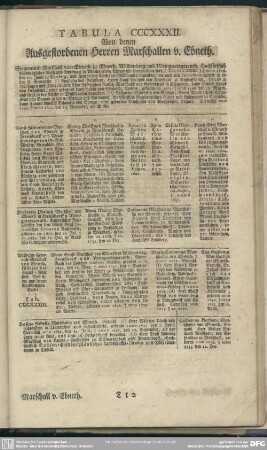 Tabula CCCXXXII. Von denen Ausgestorbenen Herren Marschallen von Ebneth