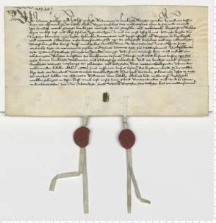 Die Ratsmannen Johann Garlopp und Ludeleff Czerstede bekunden den Verkauf einer Hausrente "uppe deme mere" an die 4 Olderlude der Liebfrauengilde "uppe der Oldenstadt".