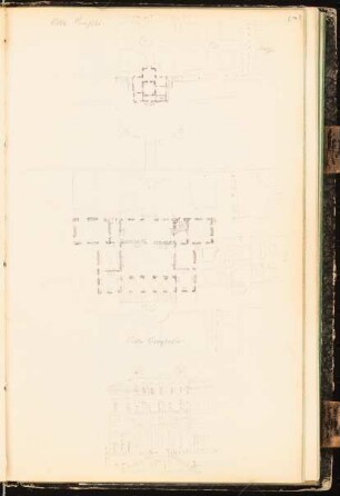 Skizzenbuch: Villa Panfili und Villa Borghese, Rom: Ansicht, Grundrisse