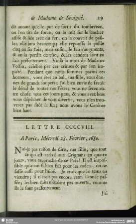 Lettre CCCCVIII. A Paris, Mécredi 28. Février, 1680