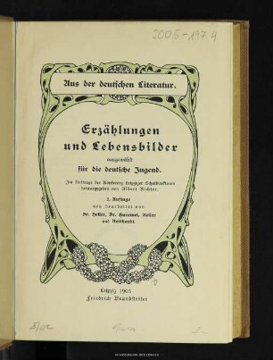 Aus der deutschen Literatur : Erzählungen und Lebensbilder ausgewählt für die deutsche Jugend