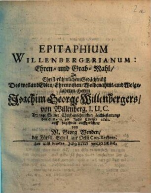 Epitaphium Willenbergerianum ...
