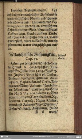 Melancholische Unsinnigkeit. Cap. 73.