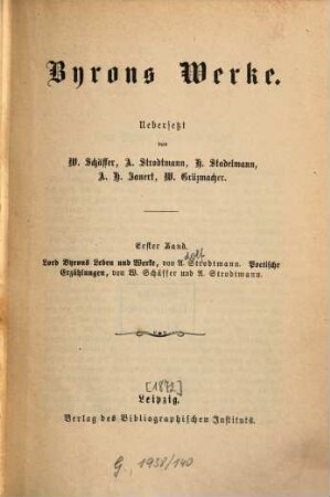 Byrons Werke, 1. Lord Byrons Leben und Werke. Poetische Erzählungen