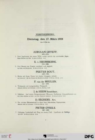 Versteigerung: Dienstag, den 17. März 1908 (Nr. 1-167)