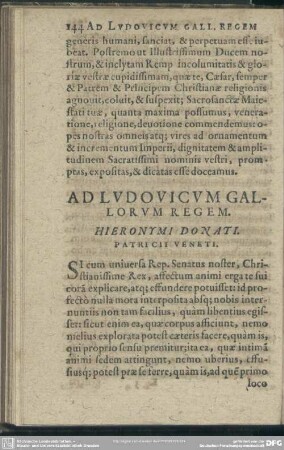 Ad Ludovicum Gallorum Regem. Hieronymi Donati. Patricii Veneti
