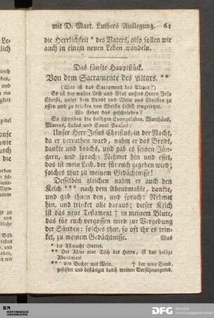 Das fünfte Hauptstück. Von dem Sacramente des Altars.
