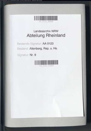 Repertorium des Archivs der Cistercienser Abtey Altenberg.