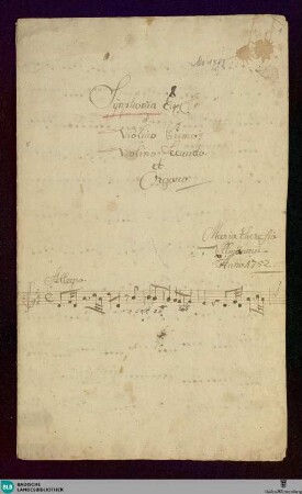 Symphonies - Don Mus.Ms. 1793 : vl (2), org; D