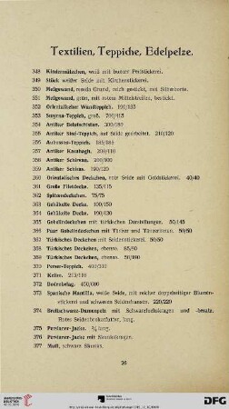 Textilien, Teppiche, Edelpelze (Nr. 348-377)