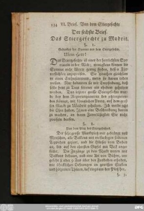Der sechste Brief. Das Stiergefechte zu Madrit.