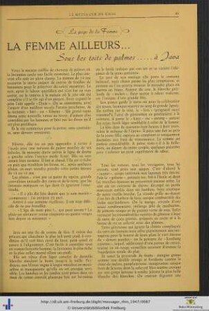 La Femme ailleurs ... sous les toits de palmes.