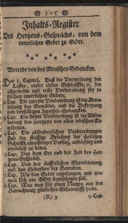 Inhalts-Register Der Hertzens-Gespräches, von dem innerlichen Gebet zu Gott
