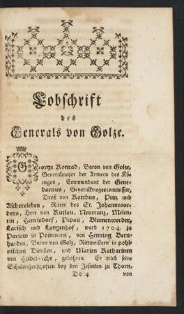 Lobschrift des Generals von Golze.