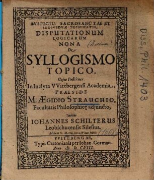 Disputationum Logicarum Nona De Syllogismo Topico