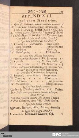 Appendix III. Quaestionum Singularium.