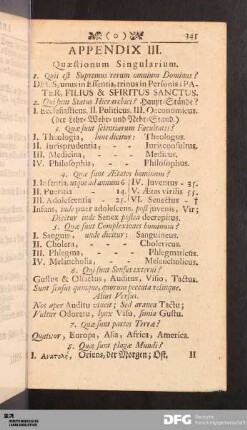Appendix III. Quaestionum Singularium.