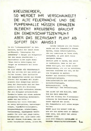Flugschrift: Kreuzberger, so werdet Ihr verschaukelt! 1977