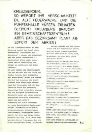 Flugschrift: Kreuzberger, so werdet Ihr               verschaukelt! 1977