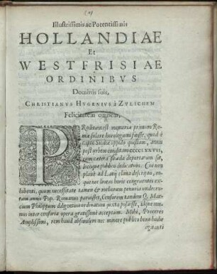 Illustrissimis ac Potentissimis Hollandiae et westfrisiae ordinibvs