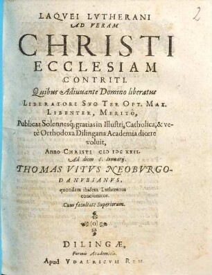 Laqvei Lvtherani Ad Veram Christi Ecclesiam Contriti