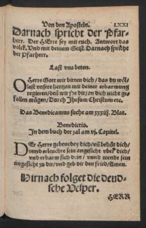 Hirnach folget die deudsche Vesper.
