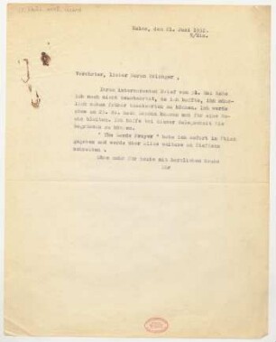 Brief an Frédéric d' Erlanger : 21.06.1932