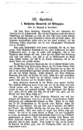 Katharina Emmerich als Pädagogin : Sprechsaal