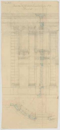 Thiersch, August ; München, Leopoldstr. 19; Wohnhaus Rau - Fassaden - Mittelteil (Teilansicht, Schnitt)
