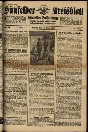 Erste Ausgabe vom Montag, den 14. August 1939.