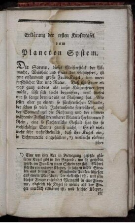 Erklärung der ersten Kupfertafel vom Planeten System