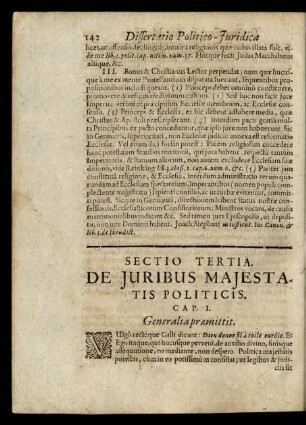 Sectio Tertia. De Juribus Majestatis Politicis.