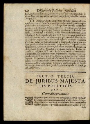 Sectio Tertia. De Juribus Majestatis Politicis.