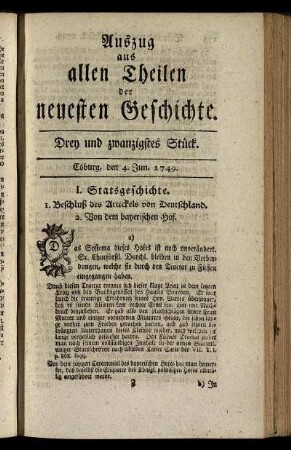 Drey und zwanzigstes Stück. Coburg, den 4. Jun. 1749.