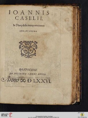 IOANNIS CASELII. In Thucydidis interpretationem PROLEGOMENA