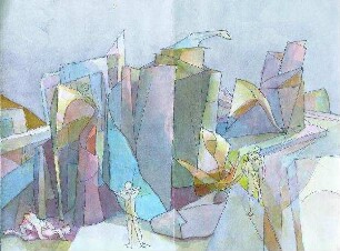Figuren in abstrahierter Landschaft