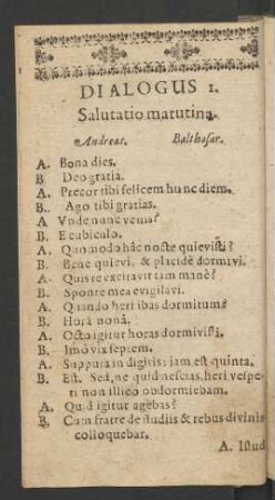Dialogus I. Salutatio matutina.