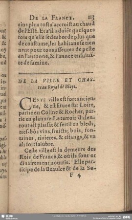 De La Ville Et Chasteau Royal de Bloys