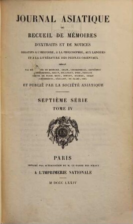 Journal asiatique : périodique semestriel. 4. 1874