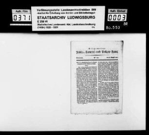Gedruckte Allgemeine Justiz-, Cameral- und Polizey-Fama Nr. 24 und 25 vom 26. und 29. August 1829: u.a. polizeiliche Vorschriften betreffend die Zigeuner in Württemberg
